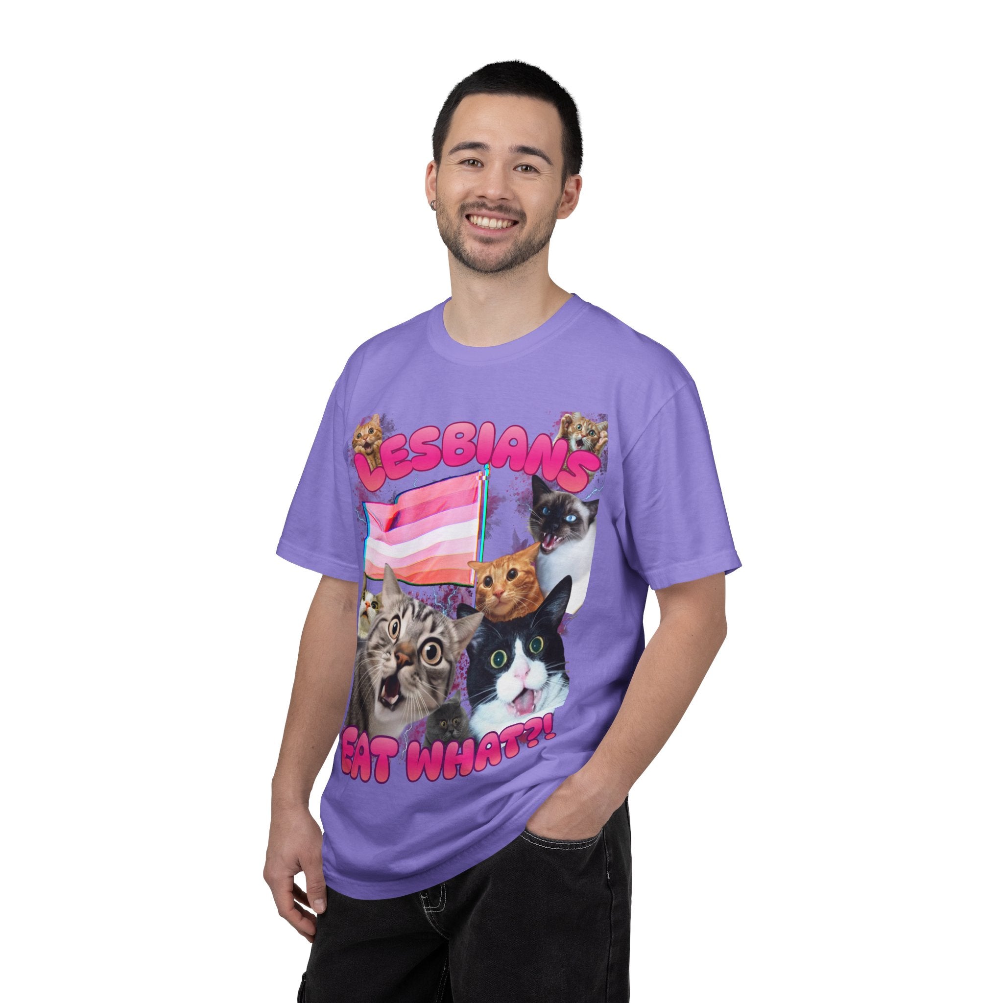 Lesbians Eat What?! Shocked Cats Unisex Garment-Dyed T-shirt