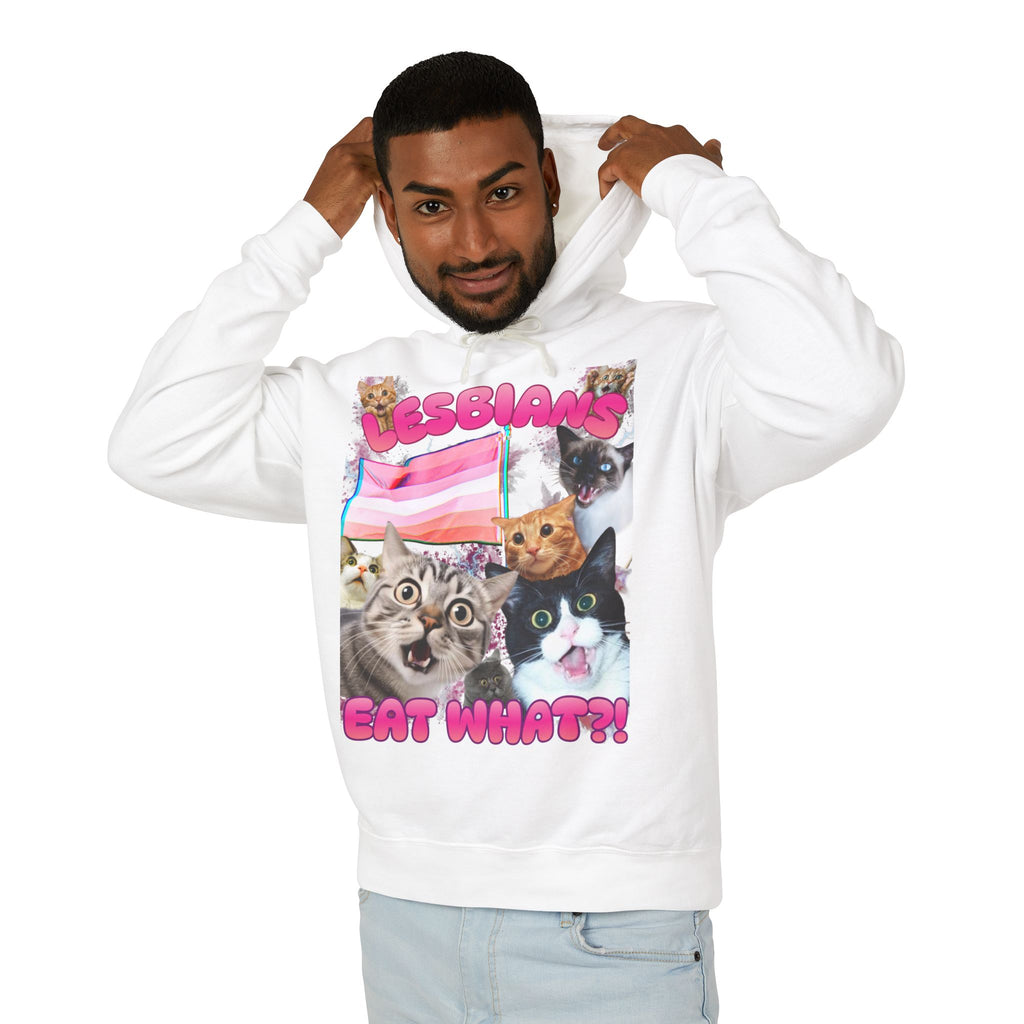 Lesbians Eat What?! Shocked Cats Unisex Lightweight Hooded Sweatshirt