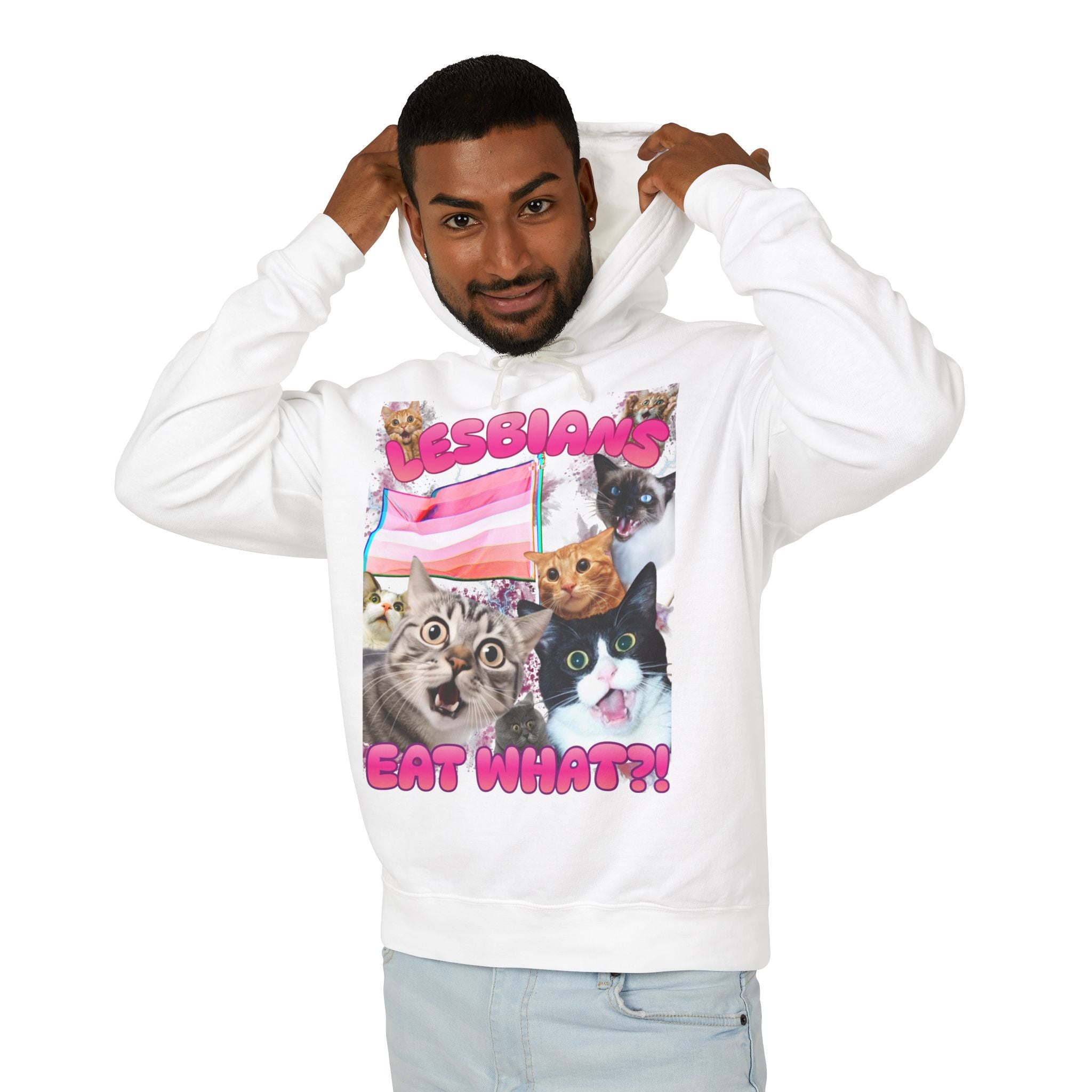 Lesbians Eat What?! Shocked Cats Unisex Lightweight Hooded Sweatshirt