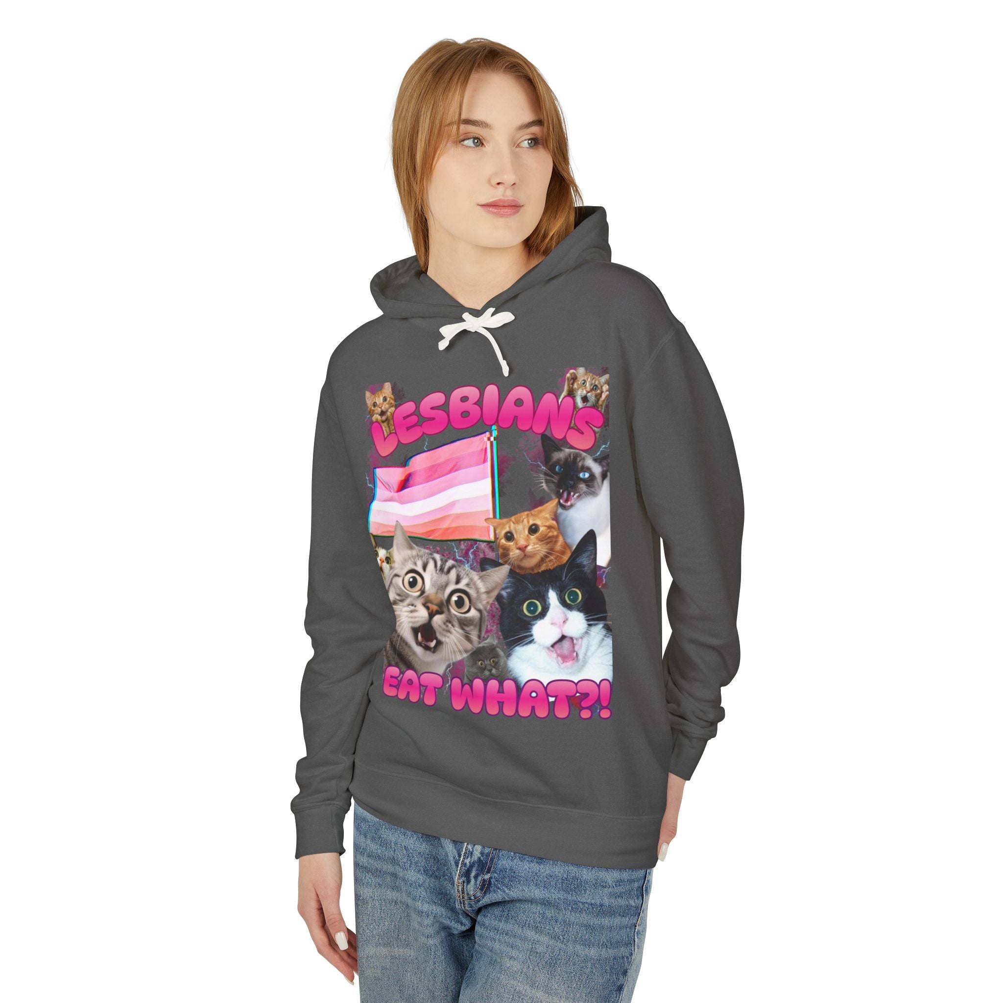 Lesbians Eat What?! Shocked Cats Unisex Lightweight Hooded Sweatshirt