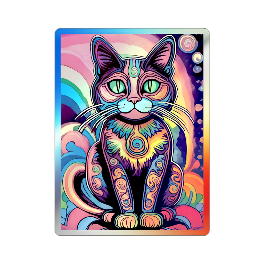 Trippy Cat Holographic Die-cut Stickers