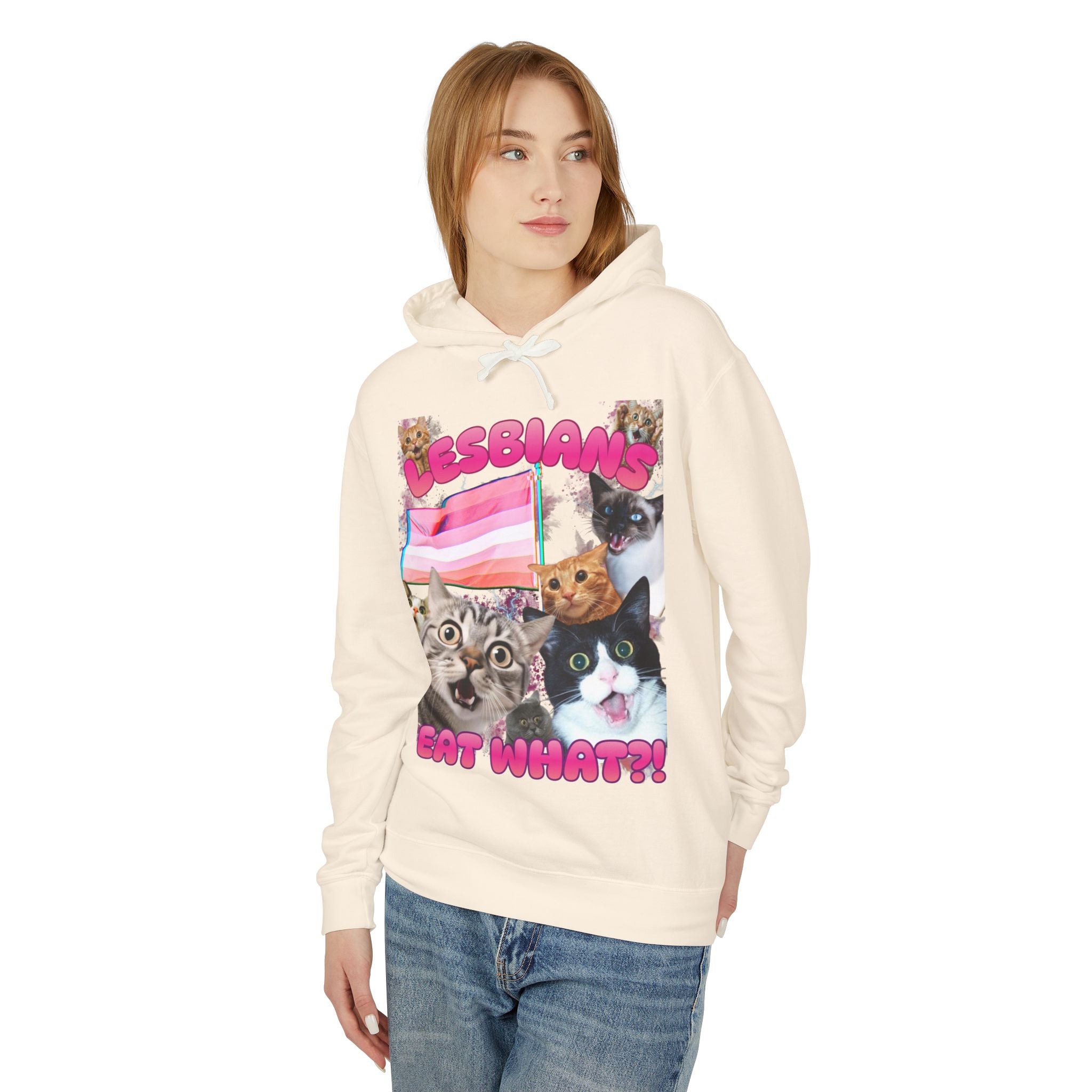 Lesbians Eat What?! Shocked Cats Unisex Lightweight Hooded Sweatshirt