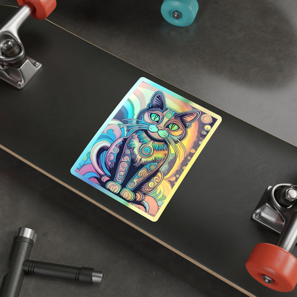 Trippy Cat Holographic Die-cut Stickers