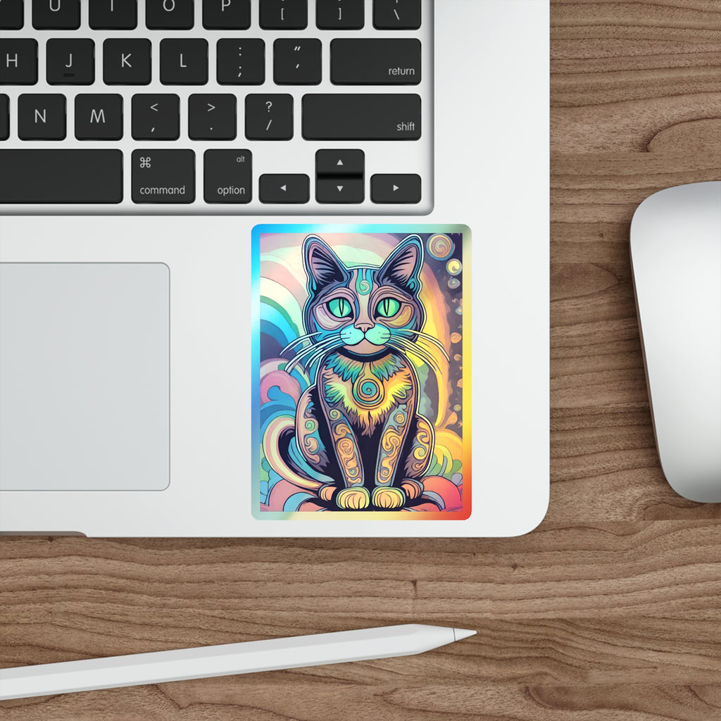 Trippy Cat Holographic Die-cut Stickers