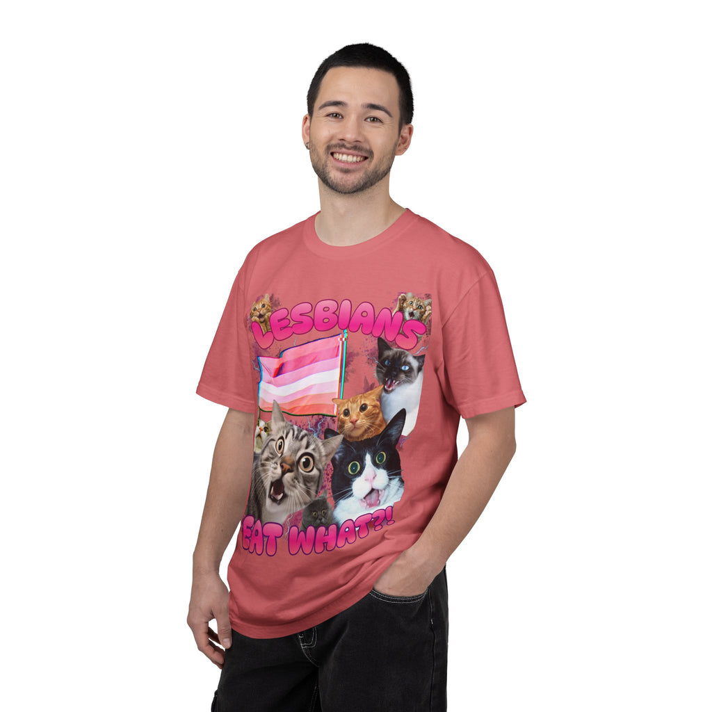 Lesbians Eat What?! Shocked Cats Unisex Garment-Dyed T-shirt