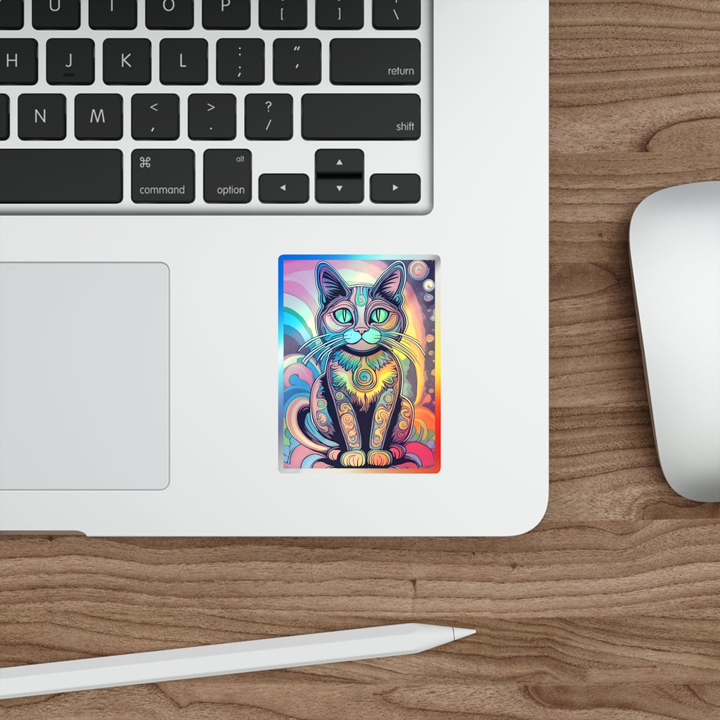 Trippy Cat Holographic Die-cut Stickers