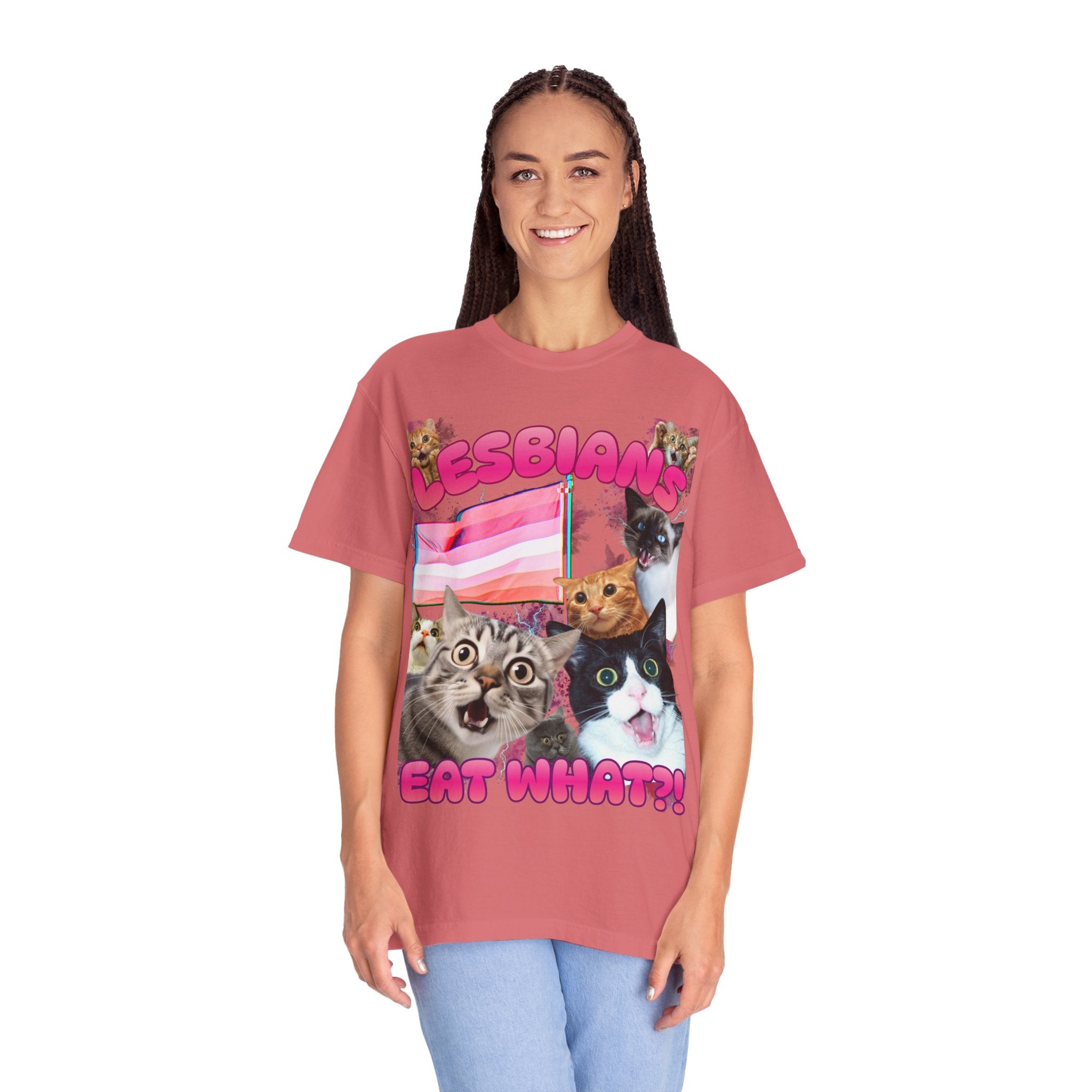 Lesbians Eat What?! Shocked Cats Unisex Garment-Dyed T-shirt