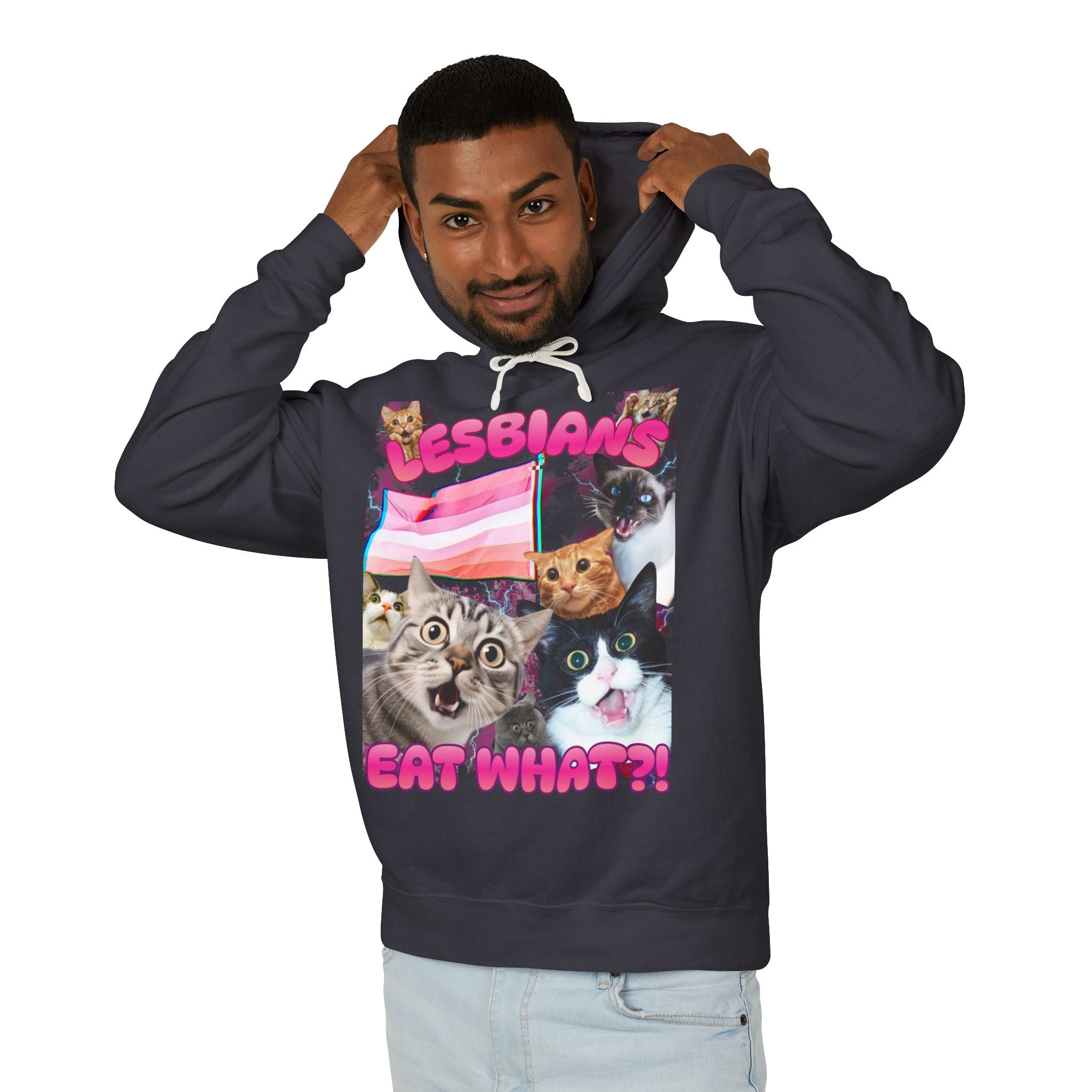 Lesbians Eat What?! Shocked Cats Unisex Lightweight Hooded Sweatshirt