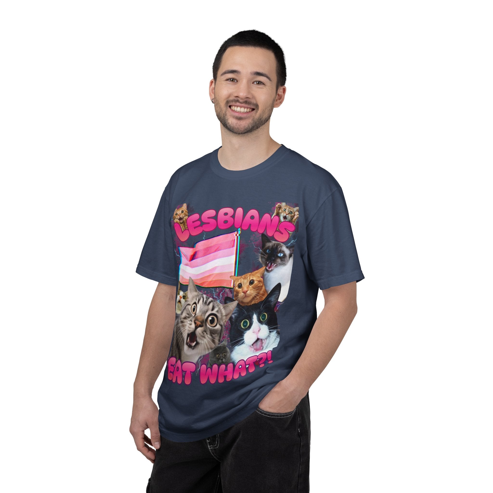 Lesbians Eat What?! Shocked Cats Unisex Garment-Dyed T-shirt