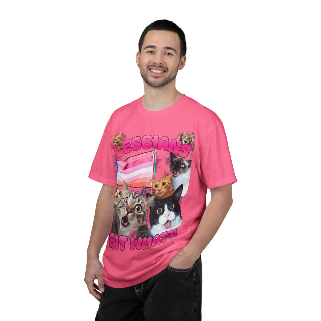 Lesbians Eat What?! Shocked Cats Unisex Garment-Dyed T-shirt