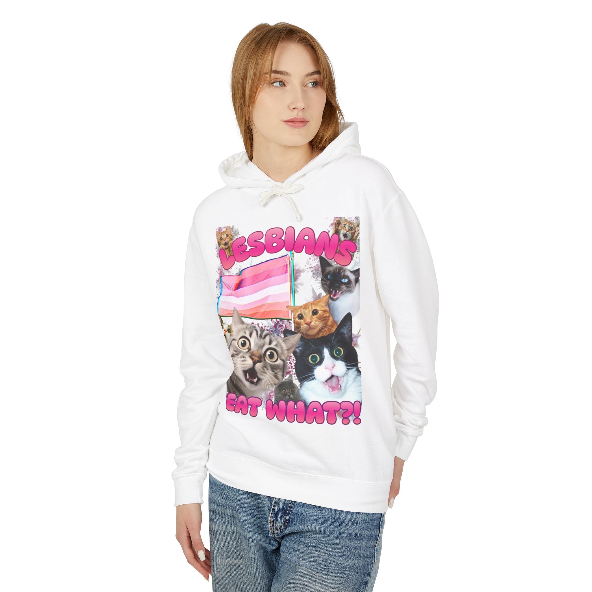 Lesbians Eat What?! Shocked Cats Unisex Lightweight Hooded Sweatshirt