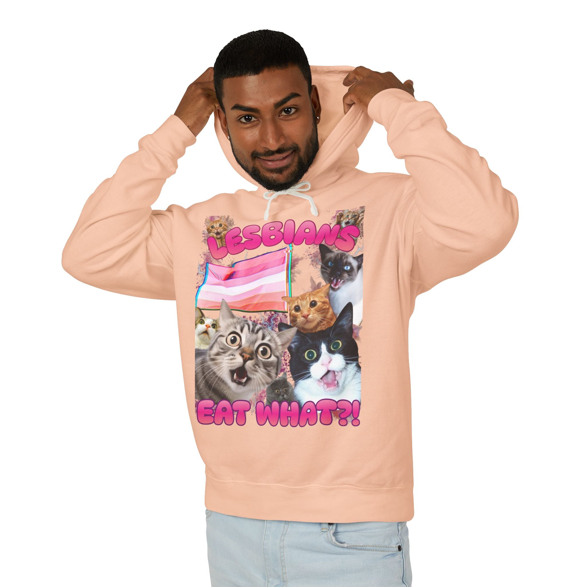 Lesbians Eat What?! Shocked Cats Unisex Lightweight Hooded Sweatshirt