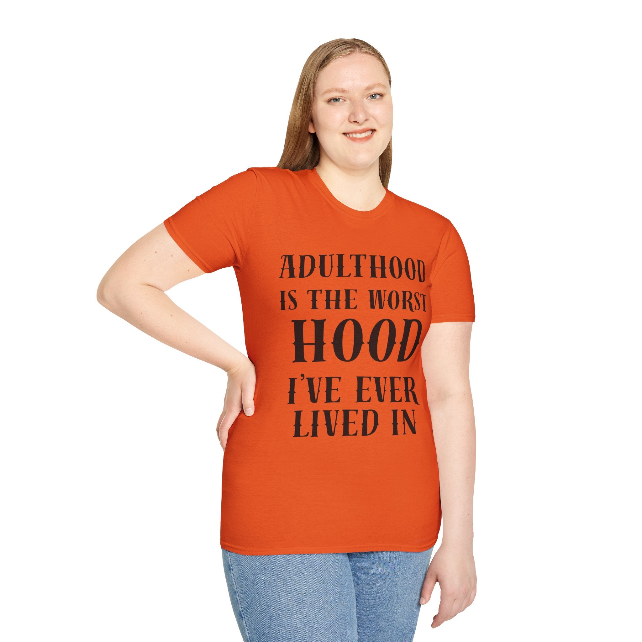 Adulthood worst hood Unisex Softstyle T-Shirt