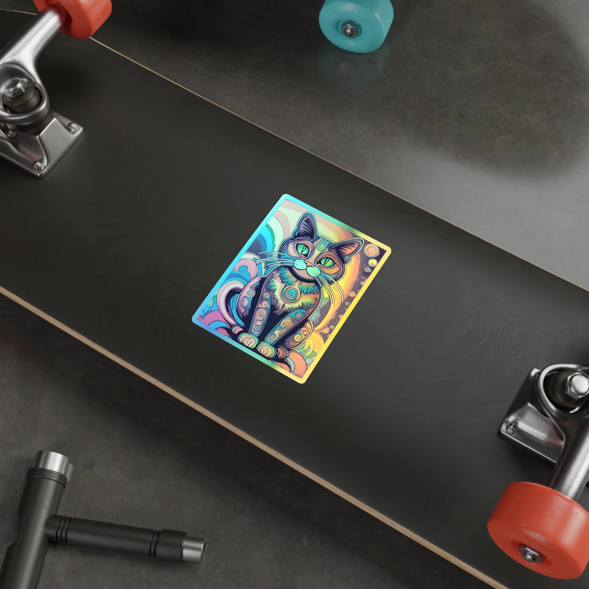 Trippy Cat Holographic Die-cut Stickers
