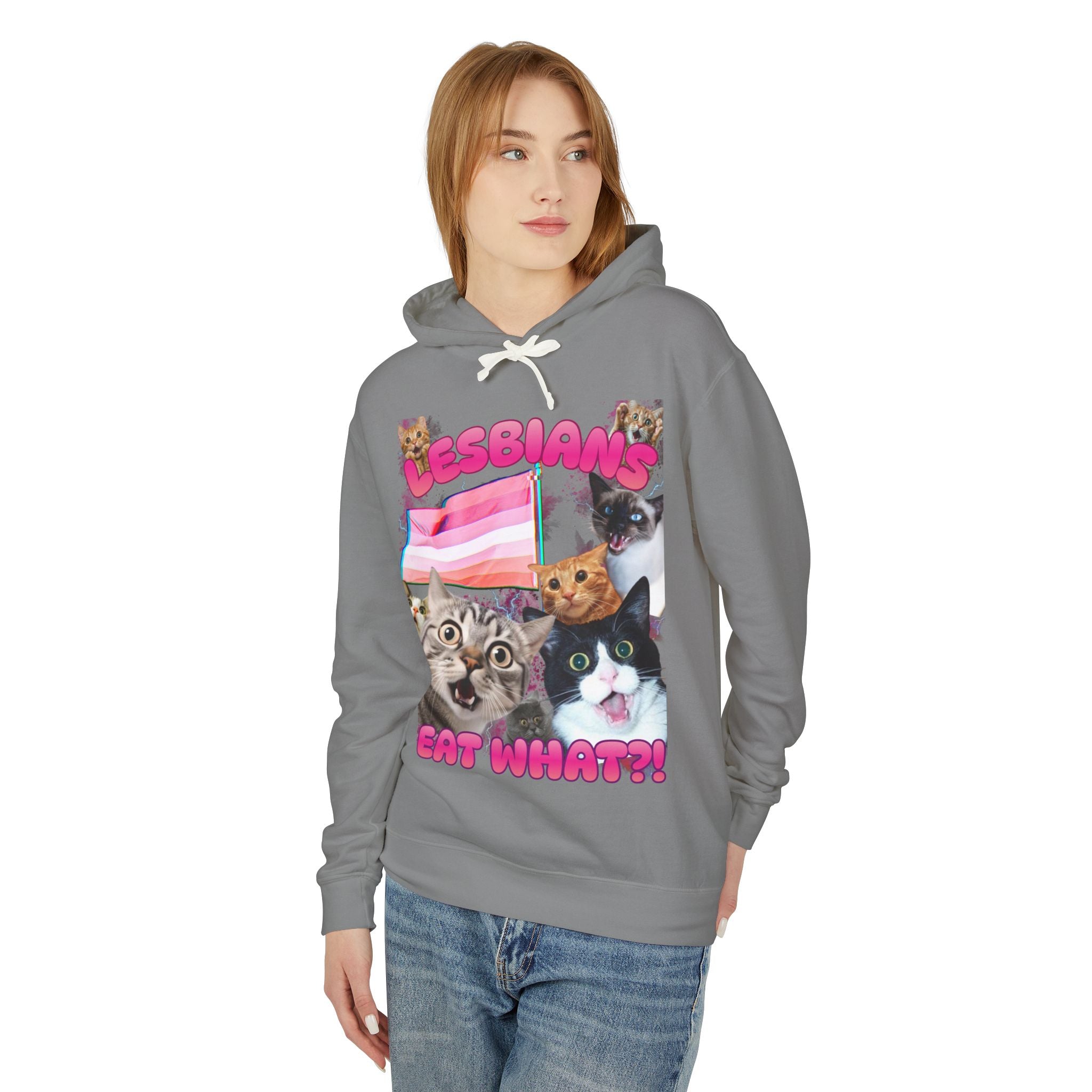 Lesbians Eat What?! Shocked Cats Unisex Lightweight Hooded Sweatshirt