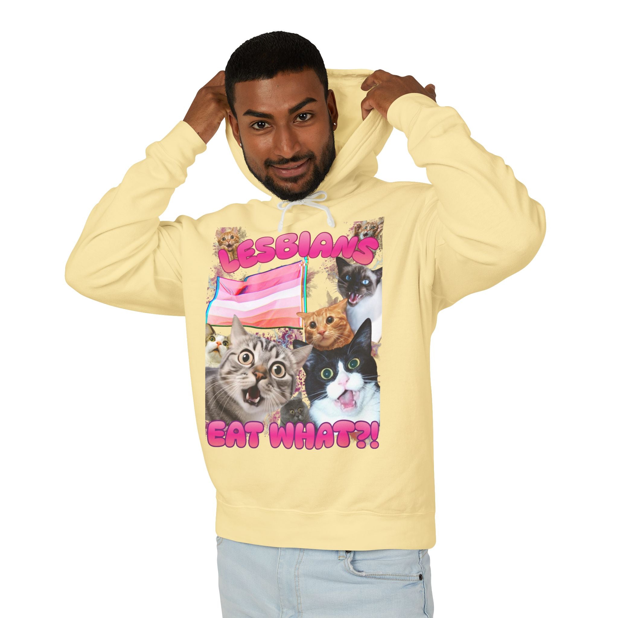 Lesbians Eat What?! Shocked Cats Unisex Lightweight Hooded Sweatshirt