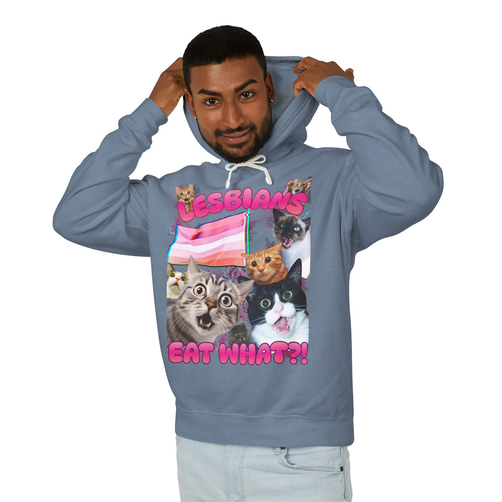 Lesbians Eat What?! Shocked Cats Unisex Lightweight Hooded Sweatshirt