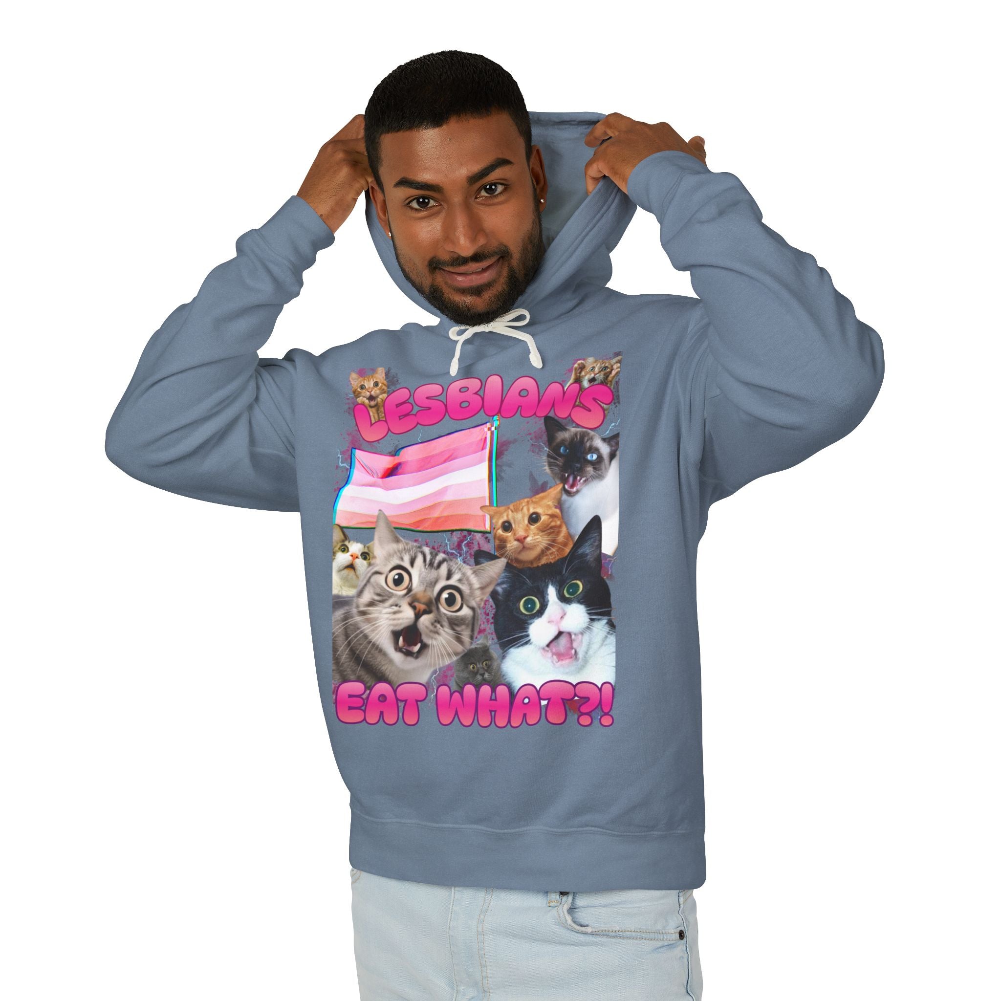 Lesbians Eat What?! Shocked Cats Unisex Lightweight Hooded Sweatshirt
