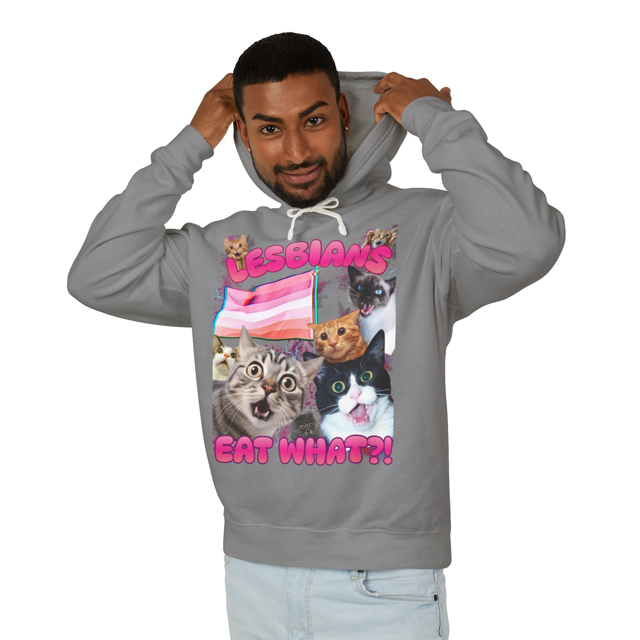 Lesbians Eat What?! Shocked Cats Unisex Lightweight Hooded Sweatshirt