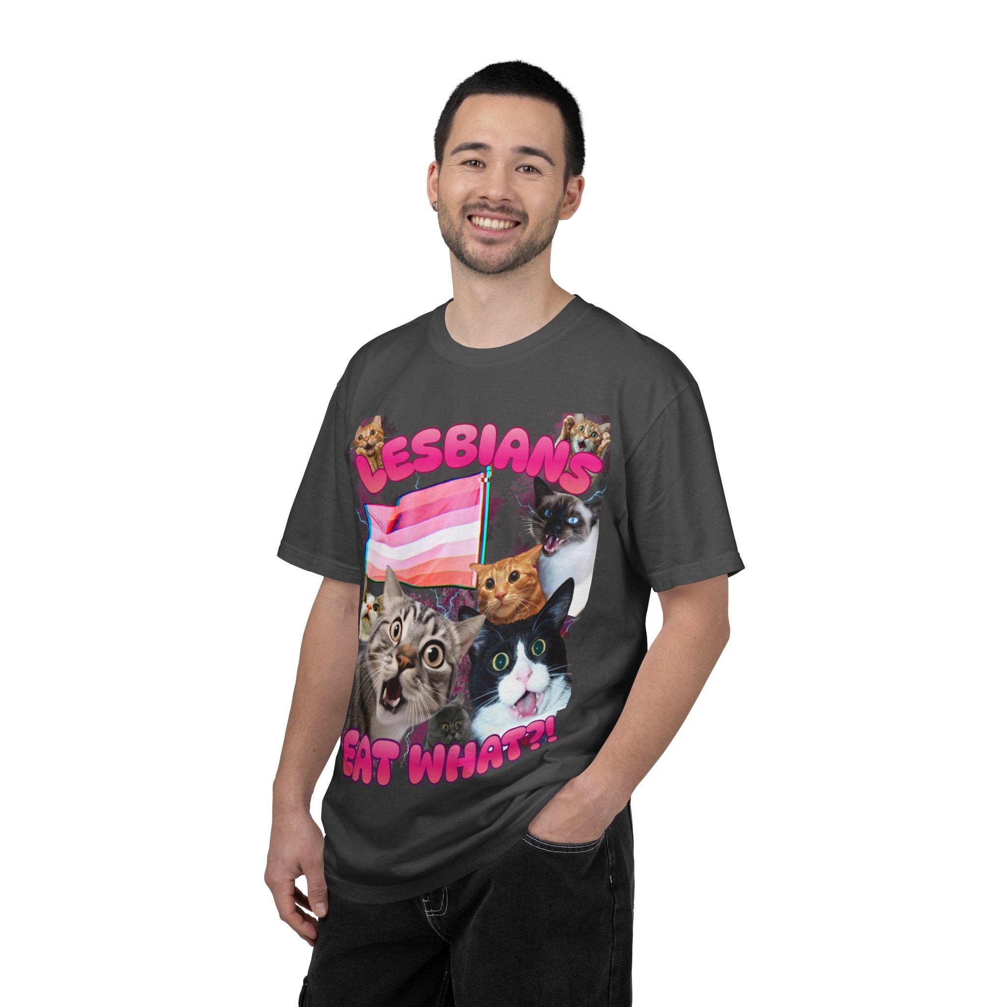 Lesbians Eat What?! Shocked Cats Unisex Garment-Dyed T-shirt