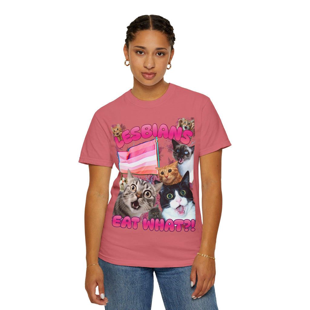 Lesbians Eat What?! Shocked Cats Unisex Garment-Dyed T-shirt