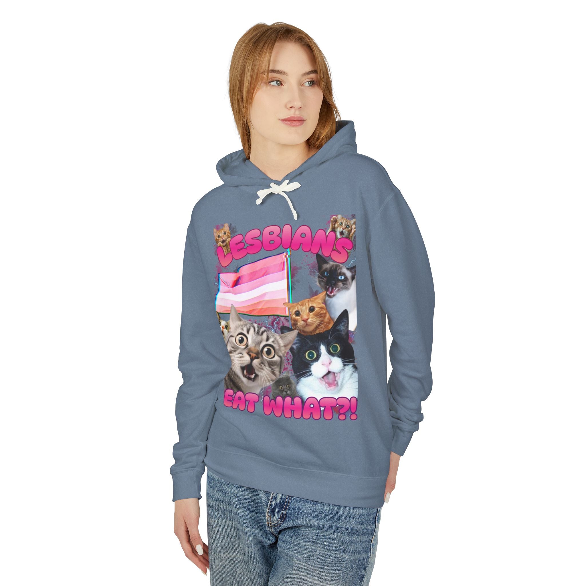 Lesbians Eat What?! Shocked Cats Unisex Lightweight Hooded Sweatshirt