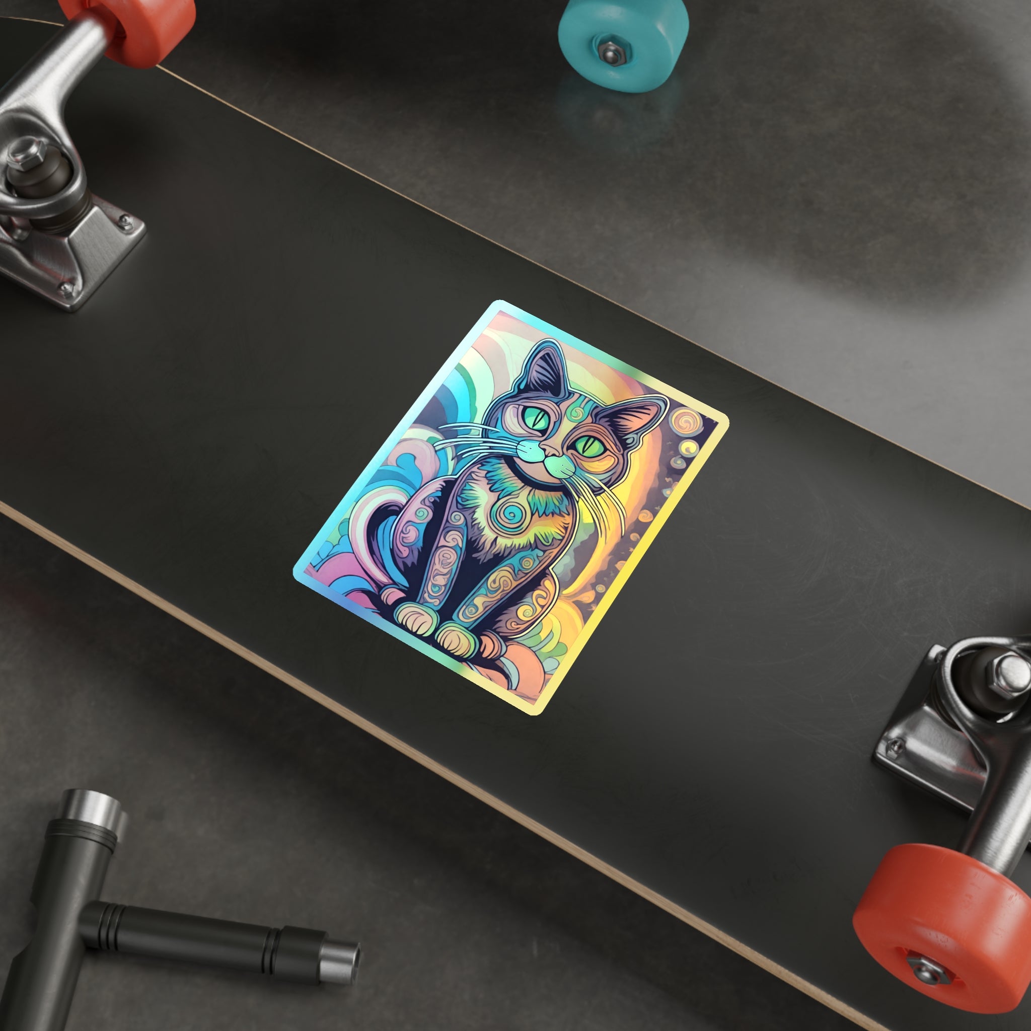 Trippy Cat Holographic Die-cut Stickers
