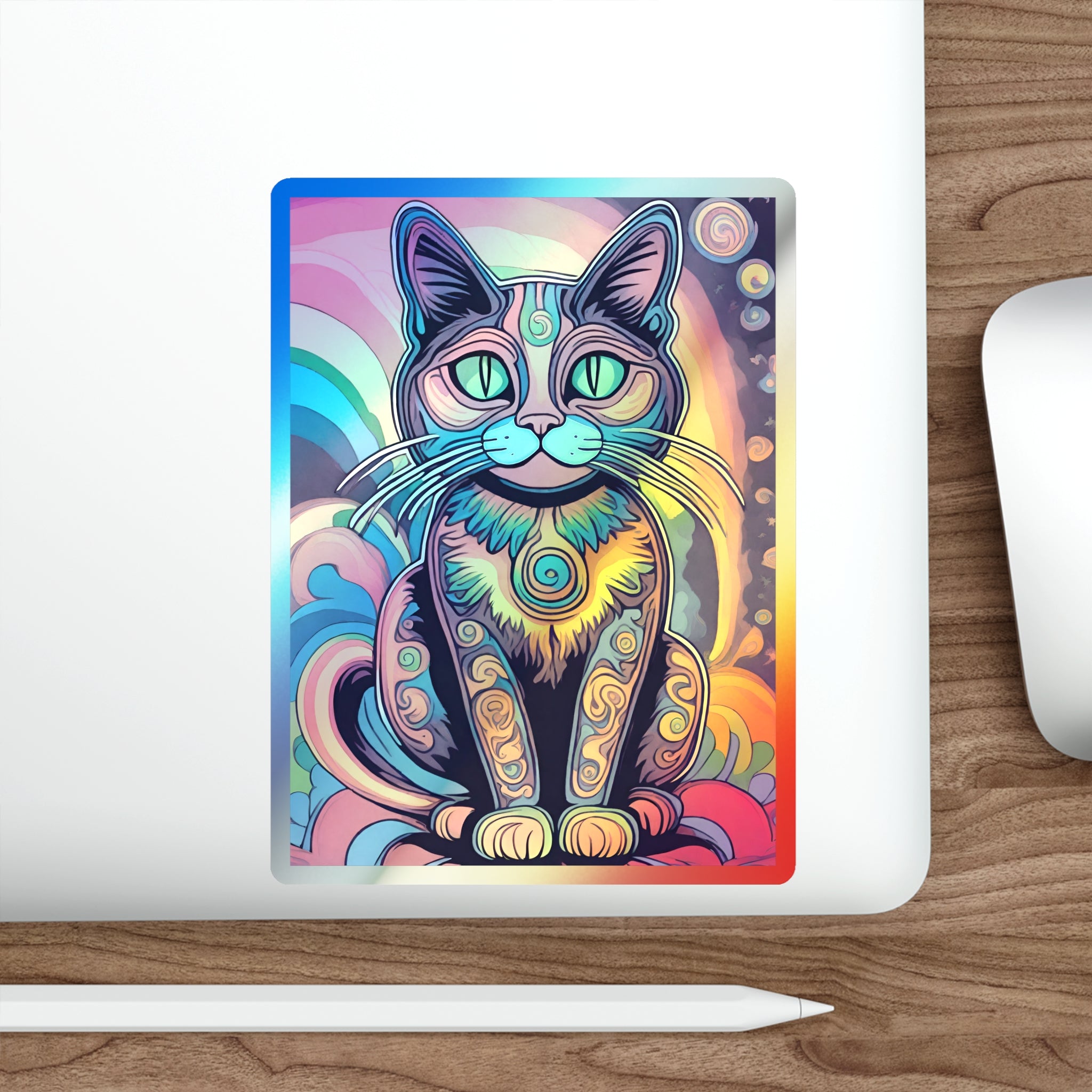Trippy Cat Holographic Die-cut Stickers