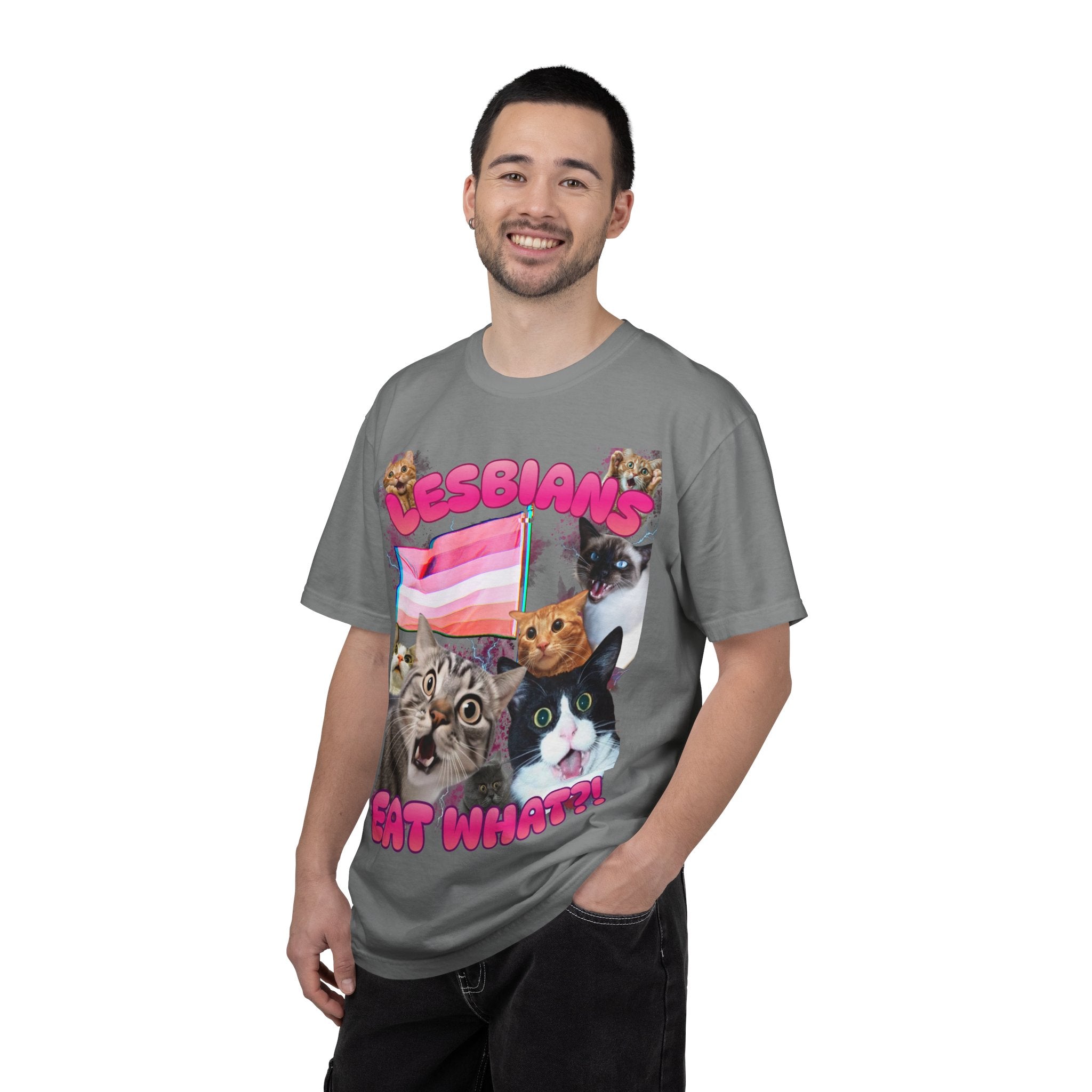 Lesbians Eat What?! Shocked Cats Unisex Garment-Dyed T-shirt