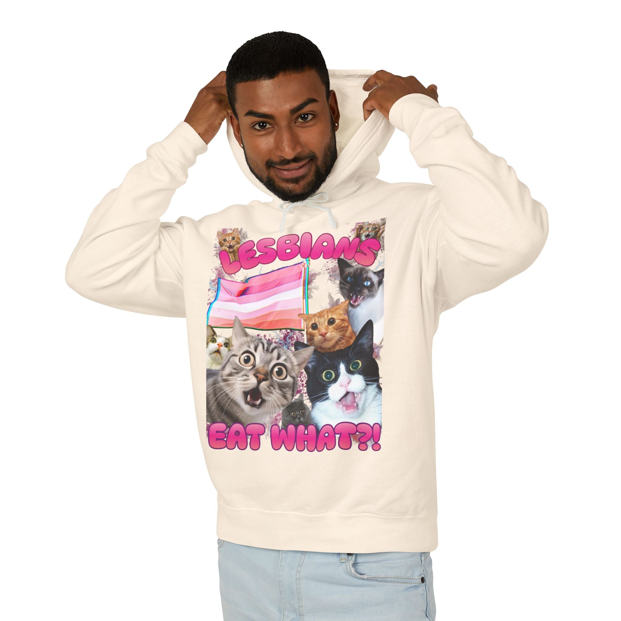 Lesbians Eat What?! Shocked Cats Unisex Lightweight Hooded Sweatshirt