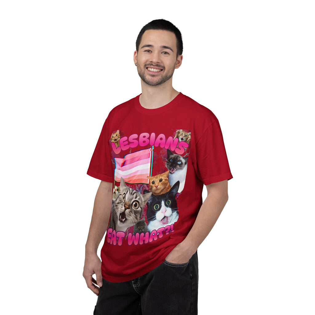 Lesbians Eat What?! Shocked Cats Unisex Garment-Dyed T-shirt