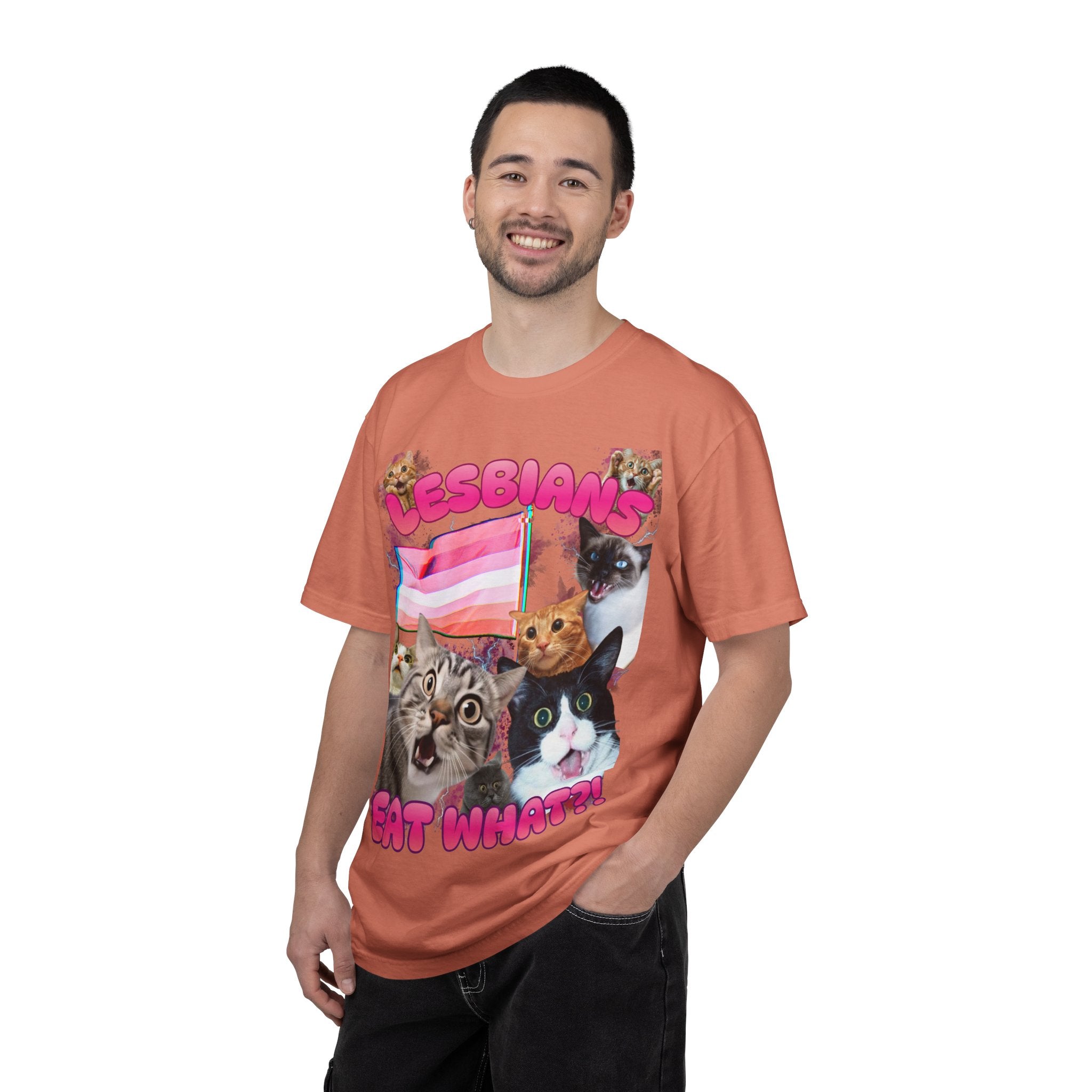 Lesbians Eat What?! Shocked Cats Unisex Garment-Dyed T-shirt