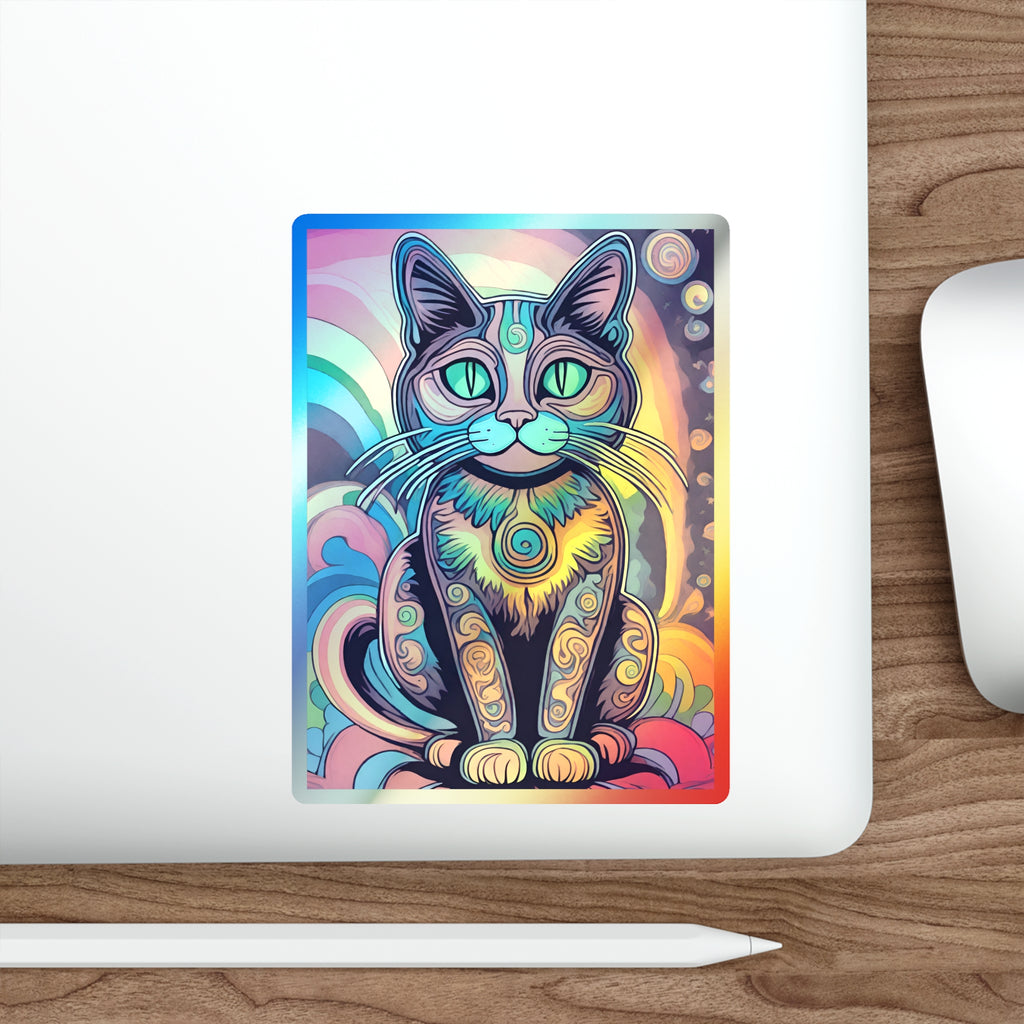 Trippy Cat Holographic Die-cut Stickers