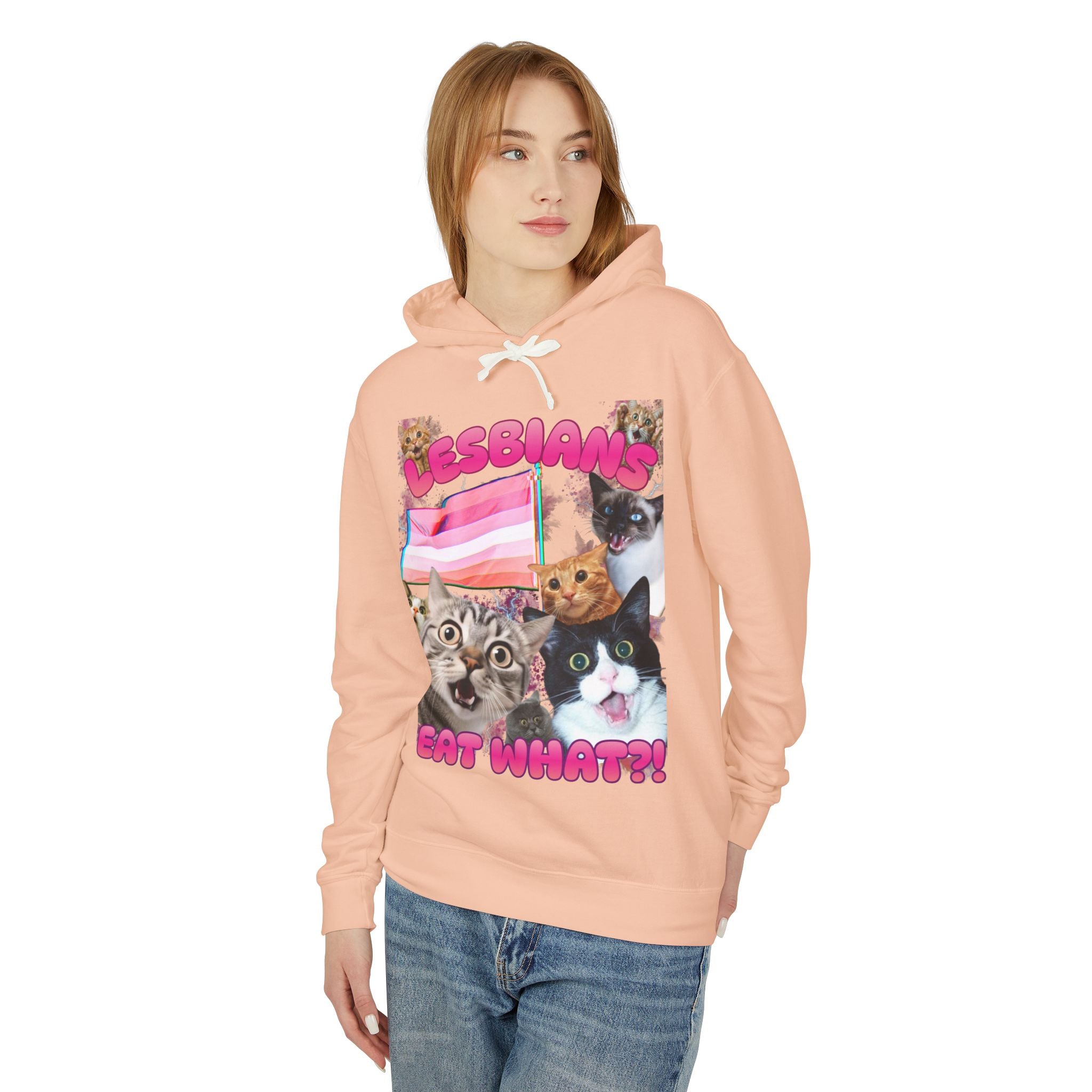 Lesbians Eat What?! Shocked Cats Unisex Lightweight Hooded Sweatshirt