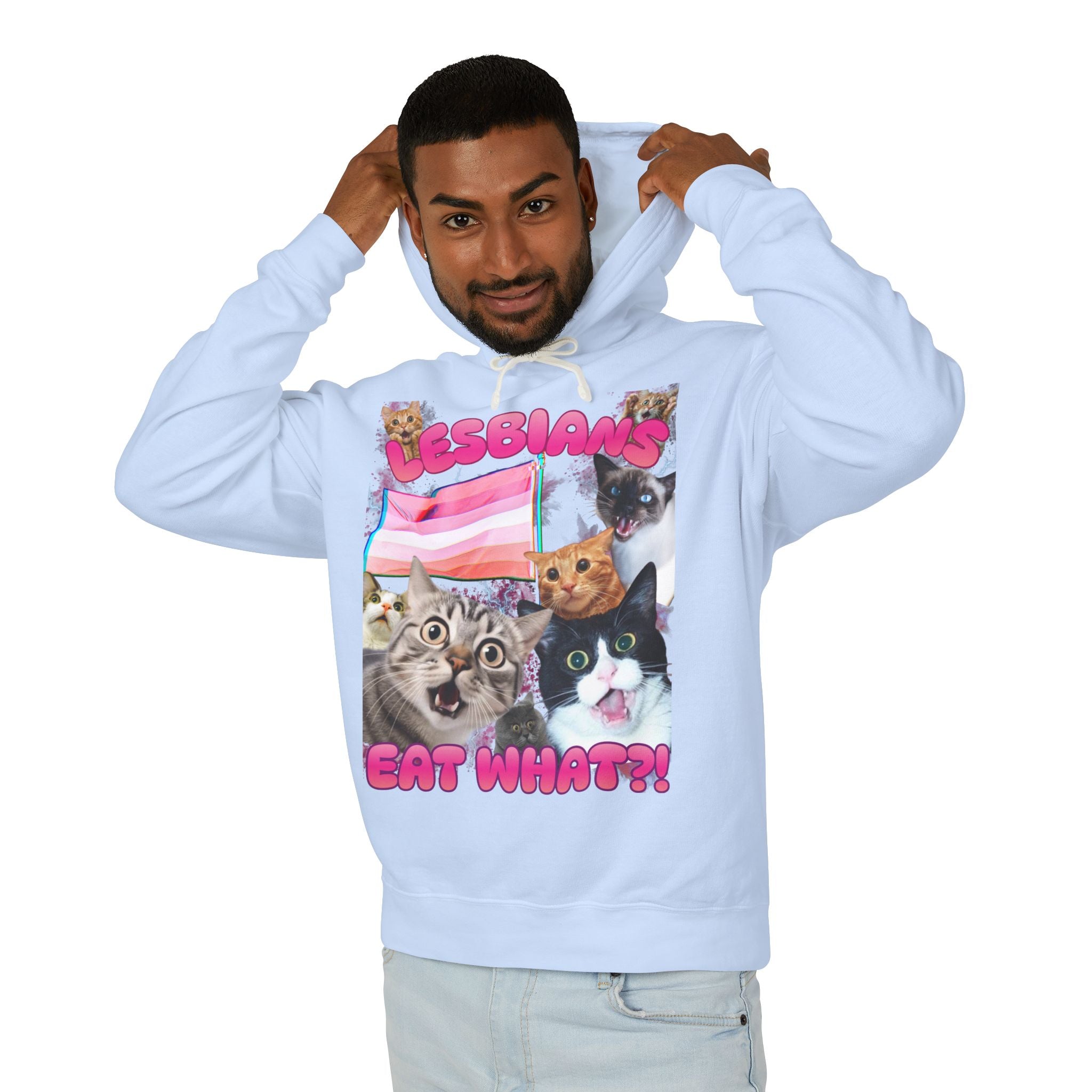 Lesbians Eat What?! Shocked Cats Unisex Lightweight Hooded Sweatshirt