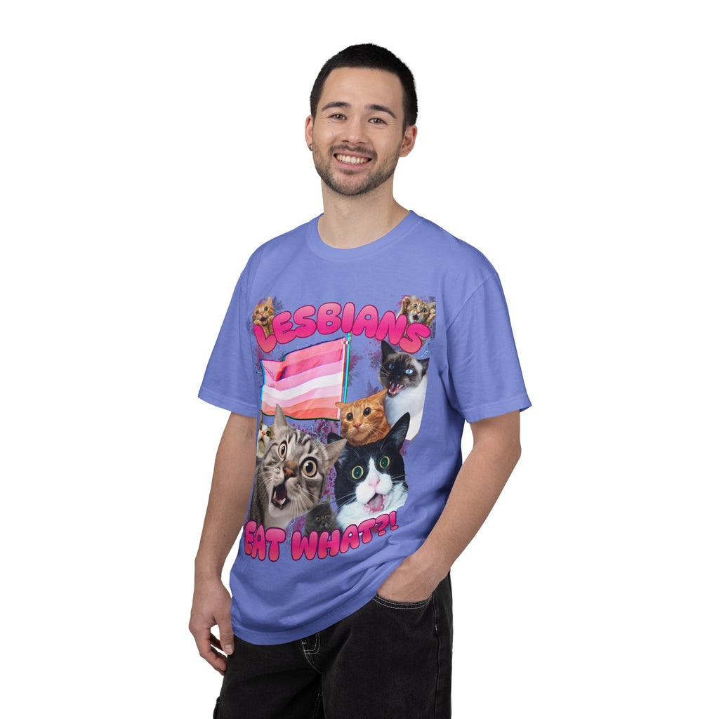 Lesbians Eat What?! Shocked Cats Unisex Garment-Dyed T-shirt