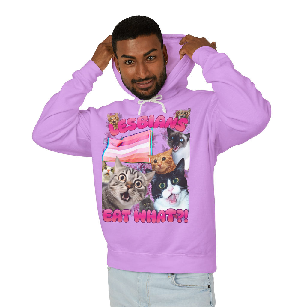 Lesbians Eat What?! Shocked Cats Unisex Lightweight Hooded Sweatshirt