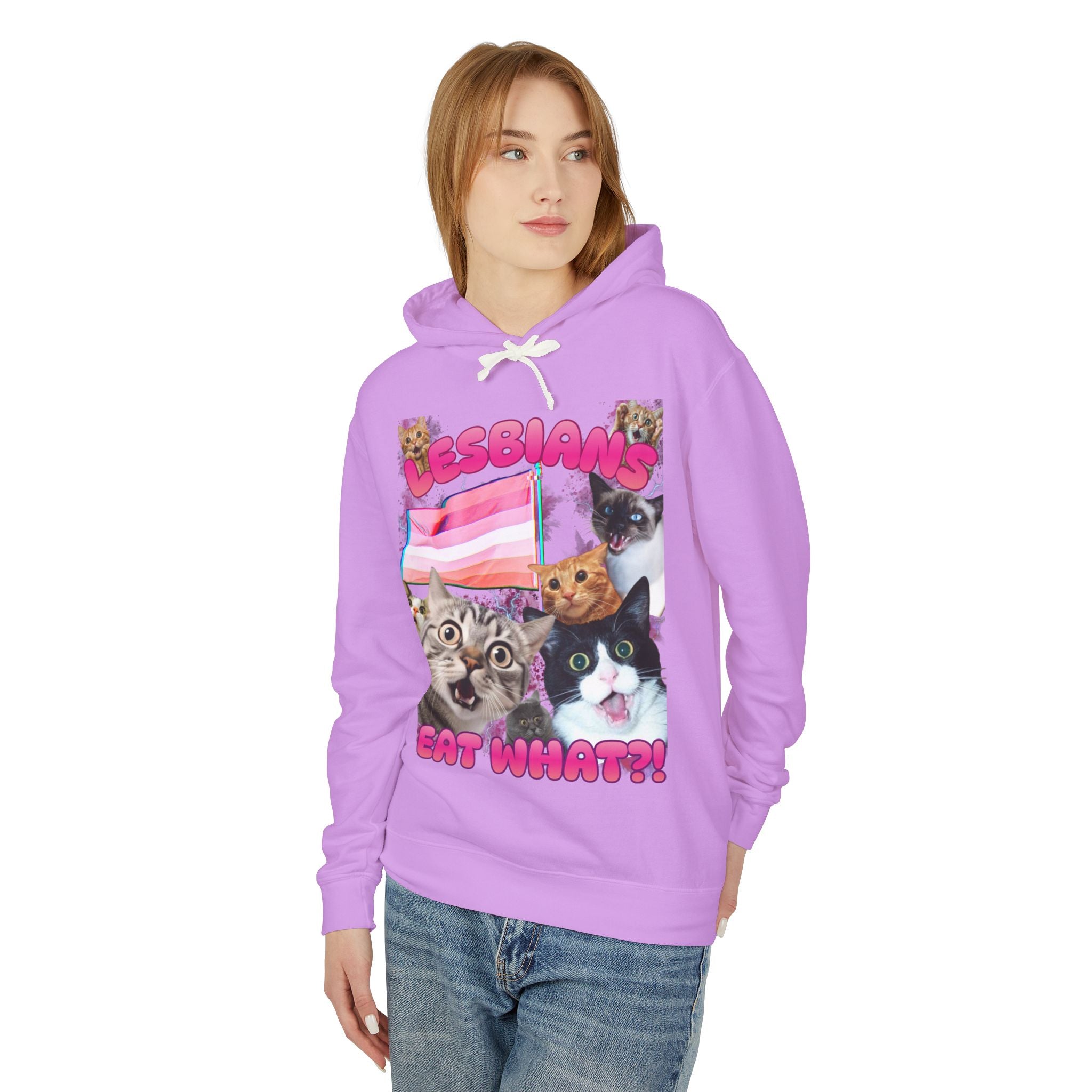 Lesbians Eat What?! Shocked Cats Unisex Lightweight Hooded Sweatshirt