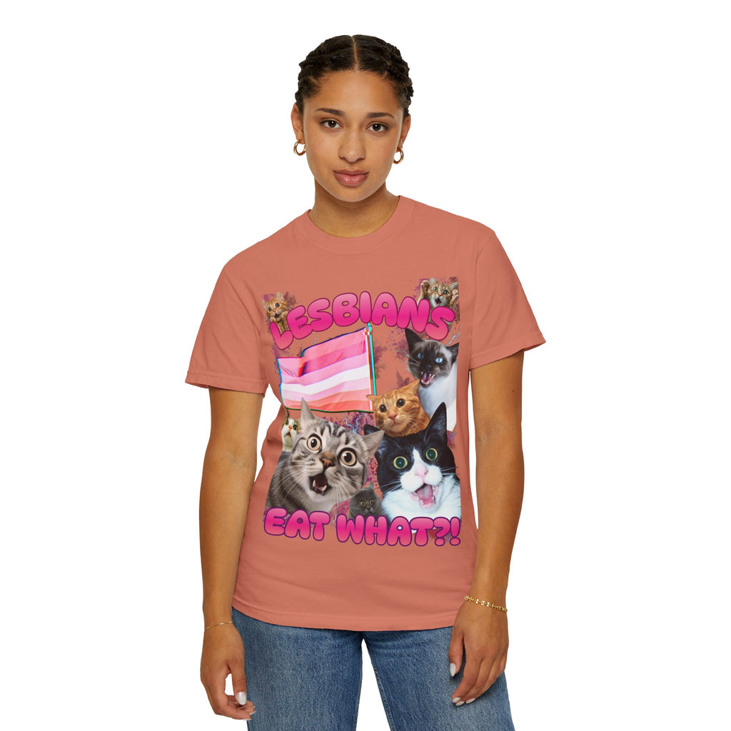 Lesbians Eat What?! Shocked Cats Unisex Garment-Dyed T-shirt