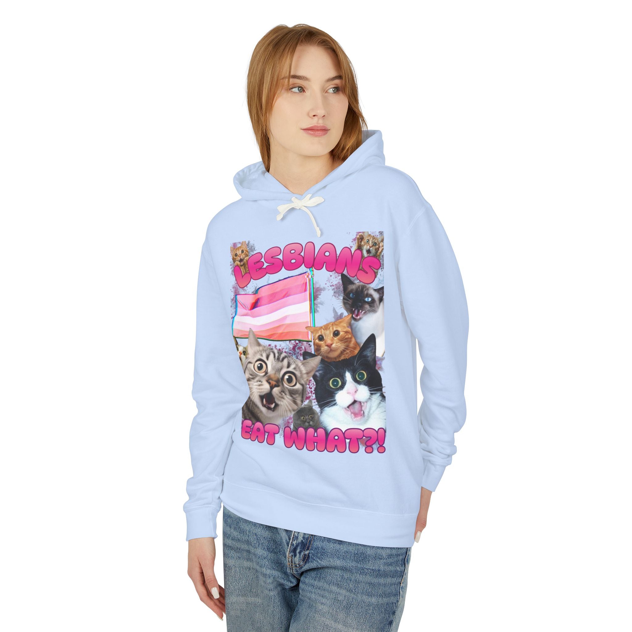 Lesbians Eat What?! Shocked Cats Unisex Lightweight Hooded Sweatshirt