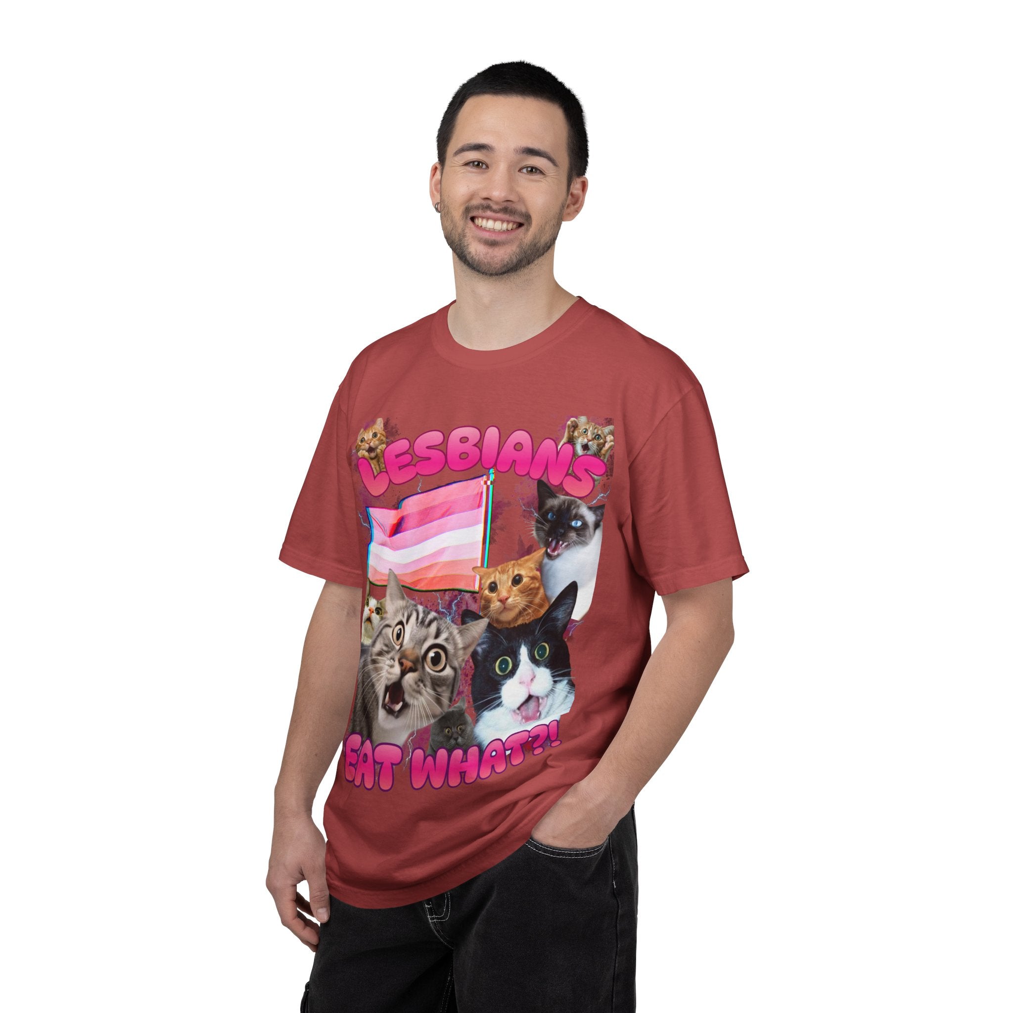 Lesbians Eat What?! Shocked Cats Unisex Garment-Dyed T-shirt