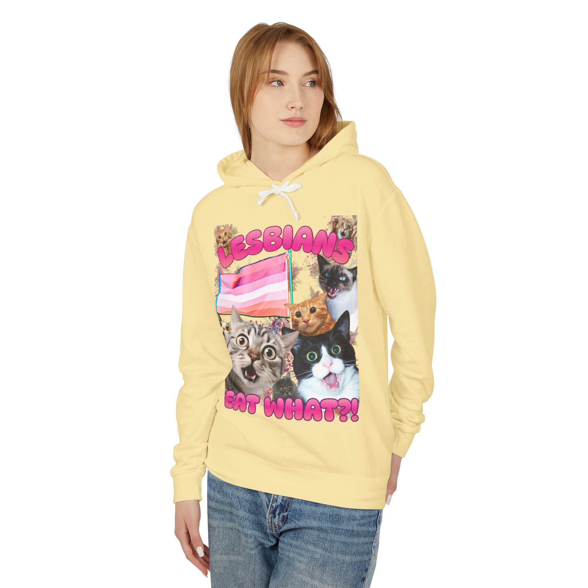Lesbians Eat What?! Shocked Cats Unisex Lightweight Hooded Sweatshirt
